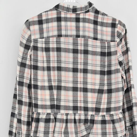 CLUB MONACO Dress Womens Size 6 Midi Flannel Shirt Plaid Peplum Waist Wool Blend - Picture 5 of 10
